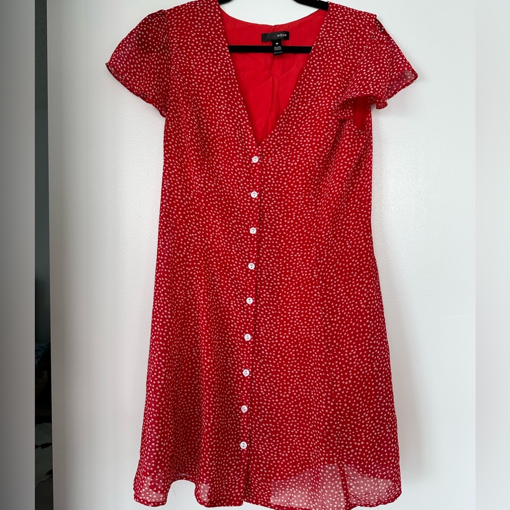 Small Aqua red and white polka dot sundress